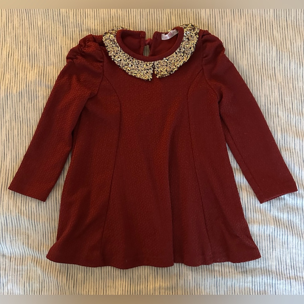 JUST F.A.B. Burgundy Kids Dress with Gold Embellished Collar